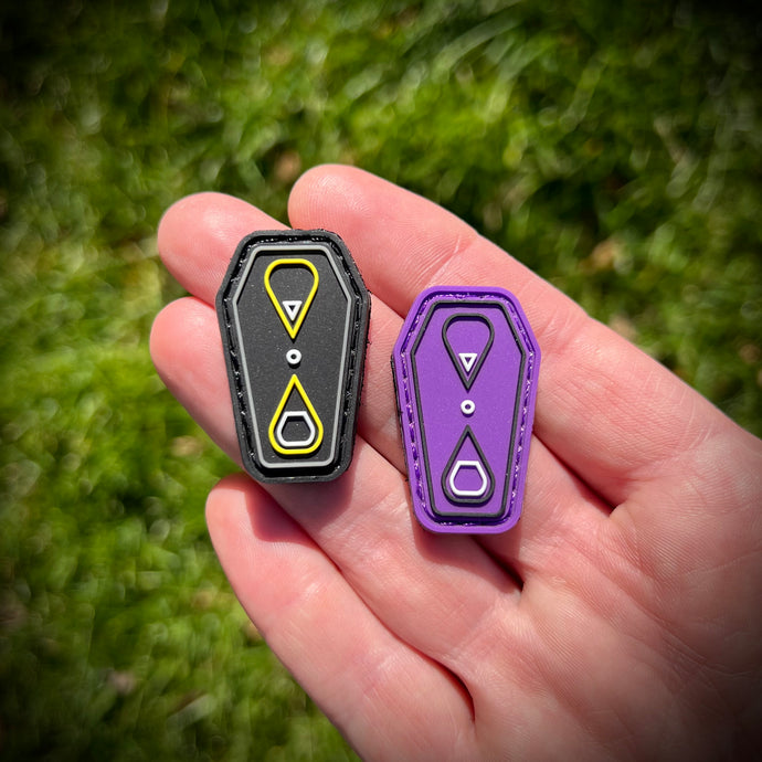 Coffin & Hour Glass PVC Patch Pair Yellow & Purple